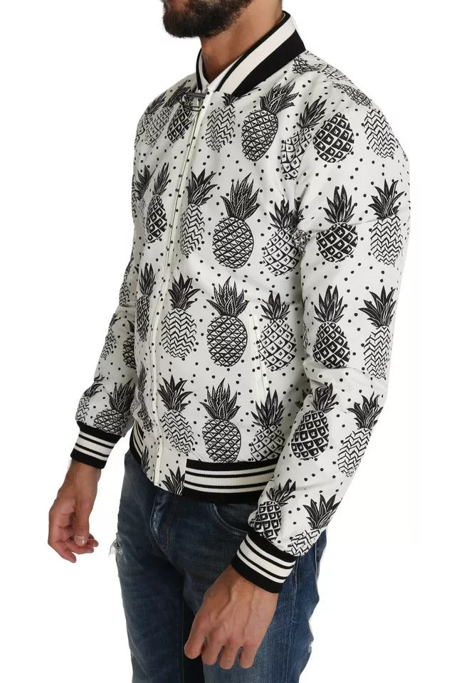 Dolce & Gabbana White Black Pineapple Bomber Coat Jacket