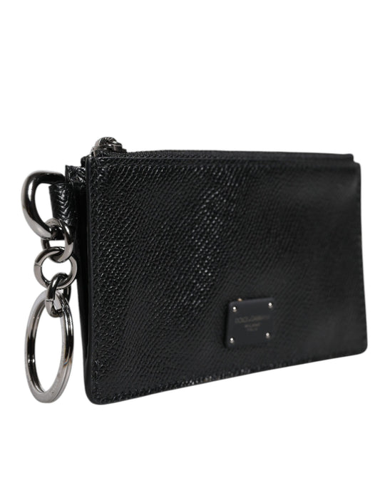 Dolce & Gabbana Black Calfskin Leather DG Logo Card Holder Wallet