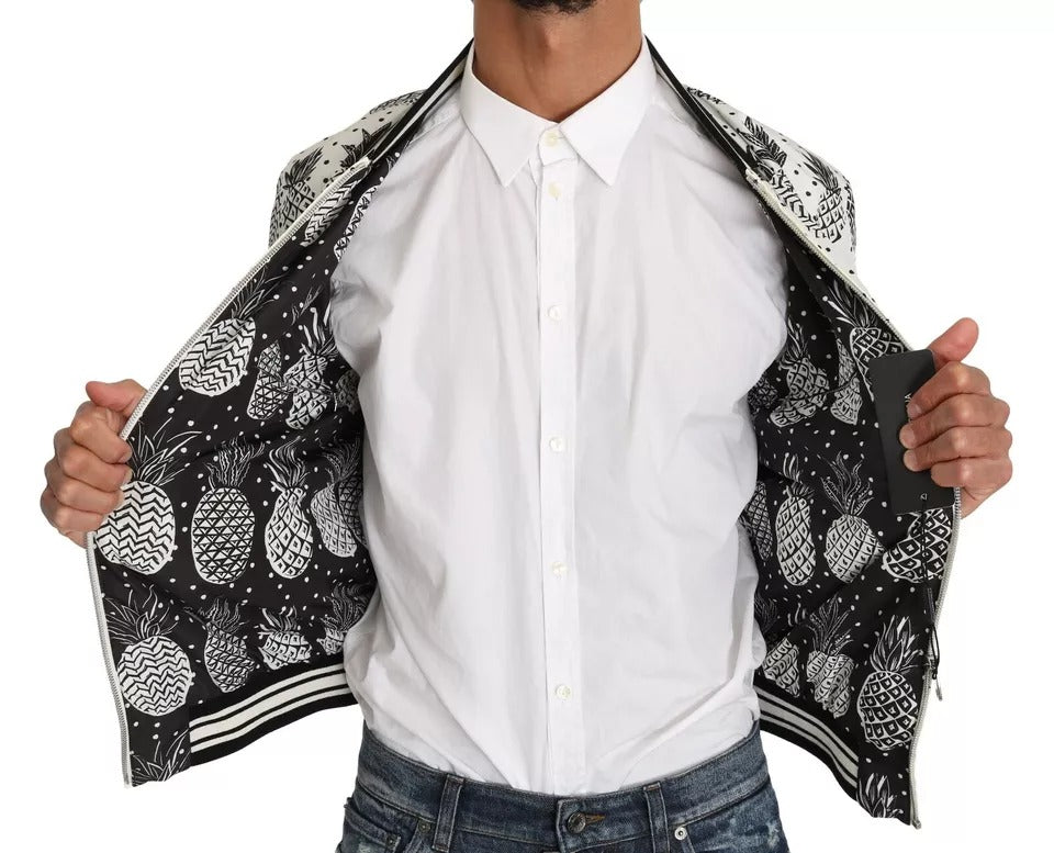Dolce & Gabbana White Black Pineapple Bomber Coat Jacket - ACCEXO