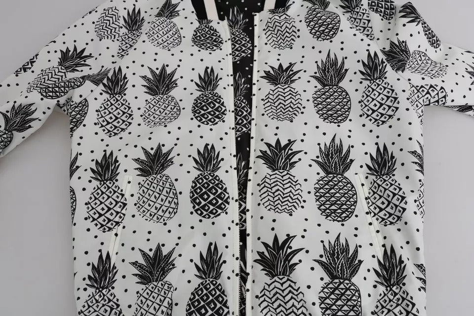 Dolce & Gabbana White Black Pineapple Bomber Coat Jacket - ACCEXO