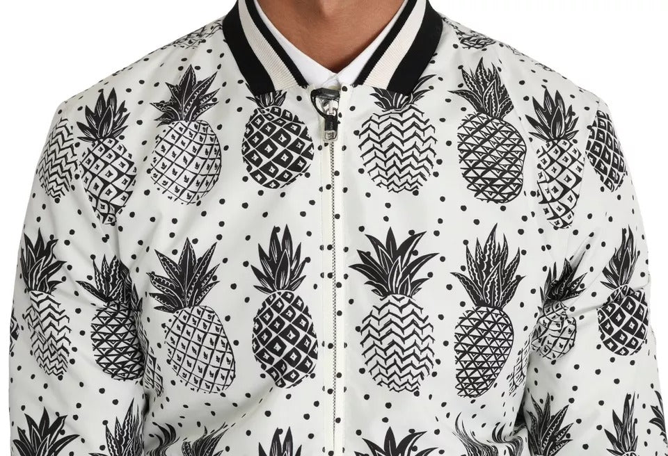 Dolce & Gabbana White Black Pineapple Bomber Coat Jacket - ACCEXO