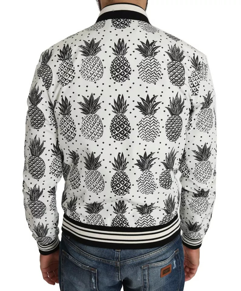 Dolce & Gabbana White Black Pineapple Bomber Coat Jacket - ACCEXO