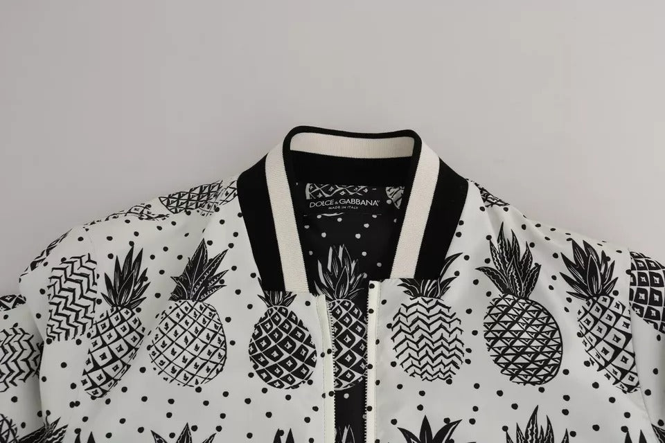 Dolce & Gabbana White Black Pineapple Bomber Coat Jacket - ACCEXO