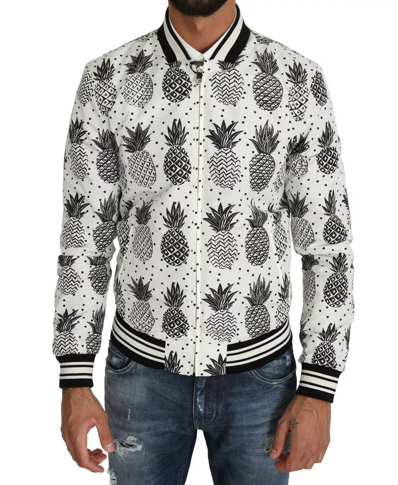 Dolce & Gabbana White Black Pineapple Bomber Coat Jacket - ACCEXO