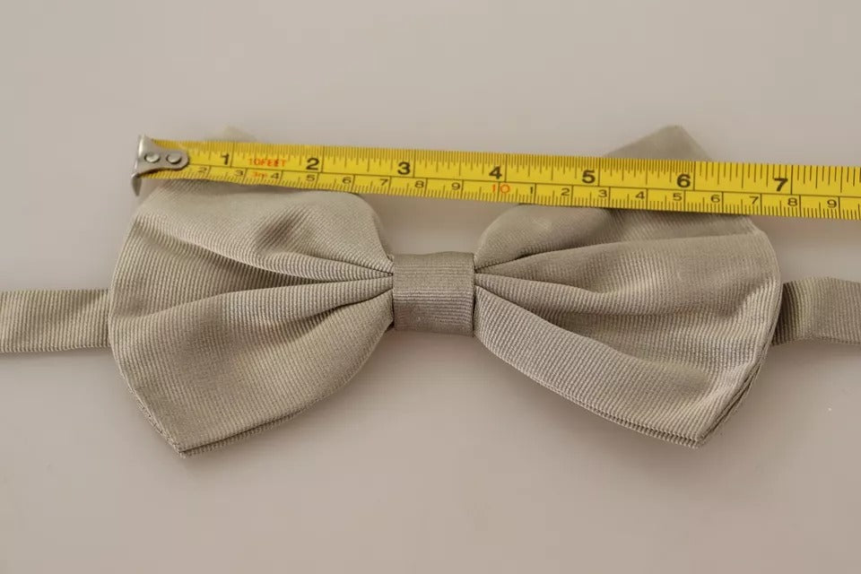 Dolce & Gabbana Silver Gray 100% Silk Adjustable Neck Bow Tie - ACCEXO