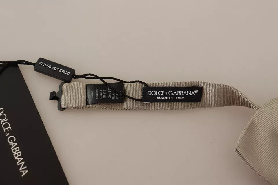 Dolce & Gabbana Silver Gray 100% Silk Adjustable Neck Bow Tie - ACCEXO