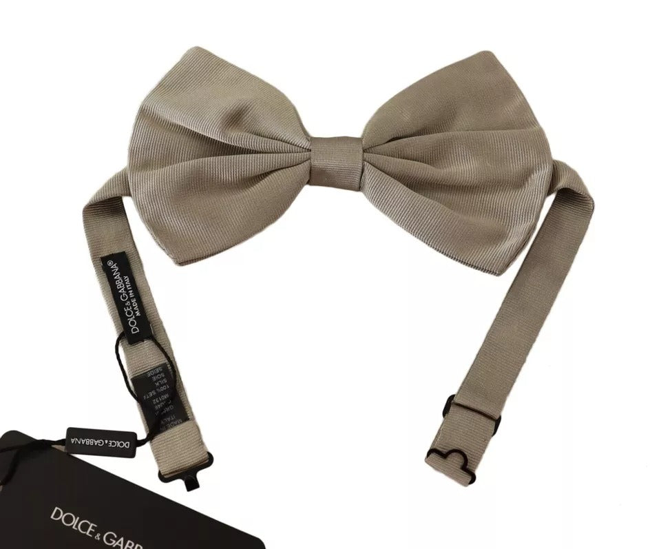 Dolce & Gabbana Silver Gray 100% Silk Adjustable Neck Bow Tie - ACCEXO