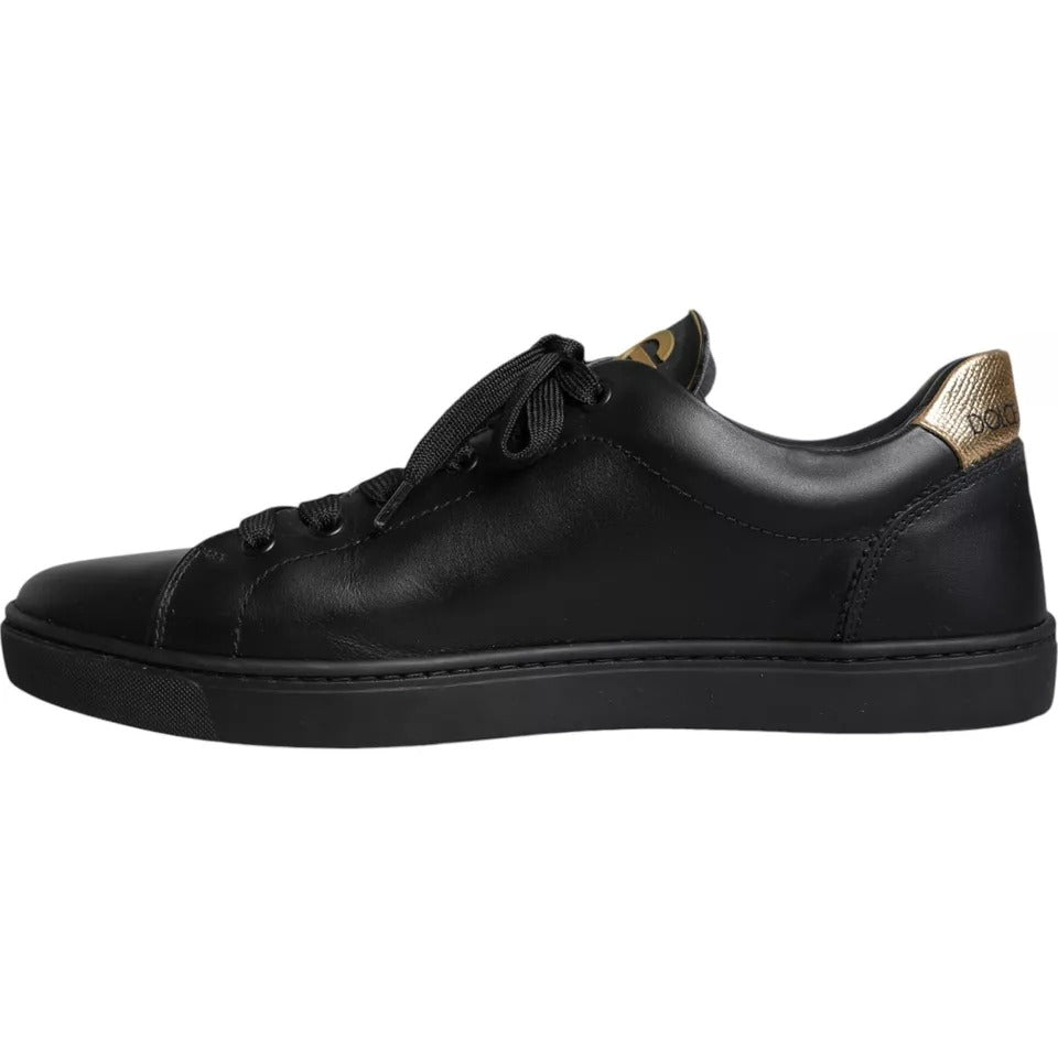 Dolce & Gabbana Black Leather Heart Low Top Sneaker Shoes