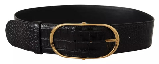 Dolce & Gabbana Black Wide Embossed Leather Gold Metal Buckle Belt