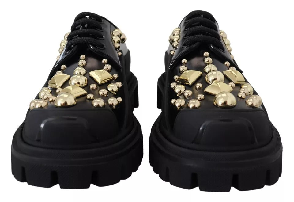 Dolce & Gabbana Black Leather Trekking Derby Embellished Shoes