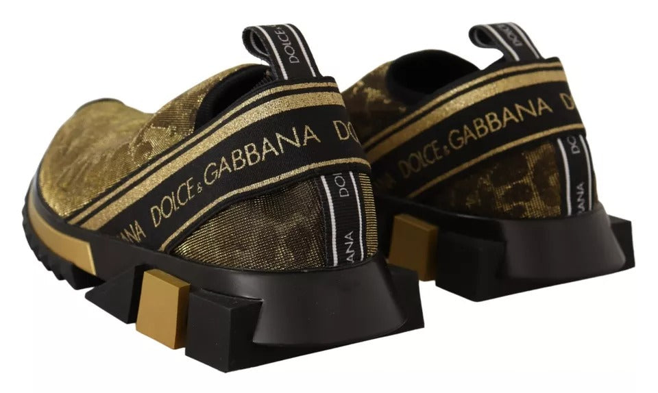 Dolce & Gabbana Gold Glitter Leopard Sorrento Sneakers Shoes