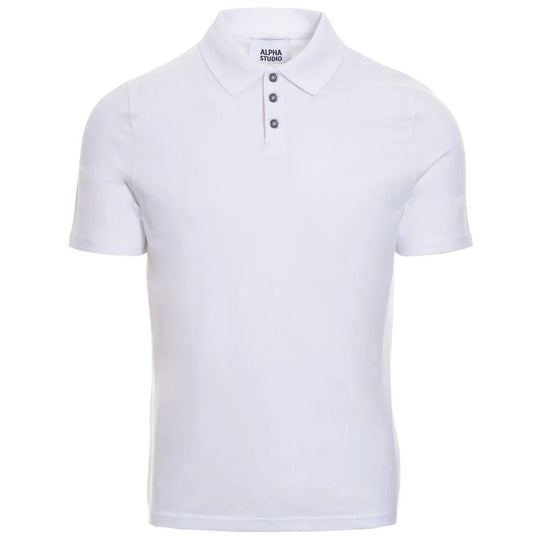 Alpha Studio White Cotton Polo Shirt