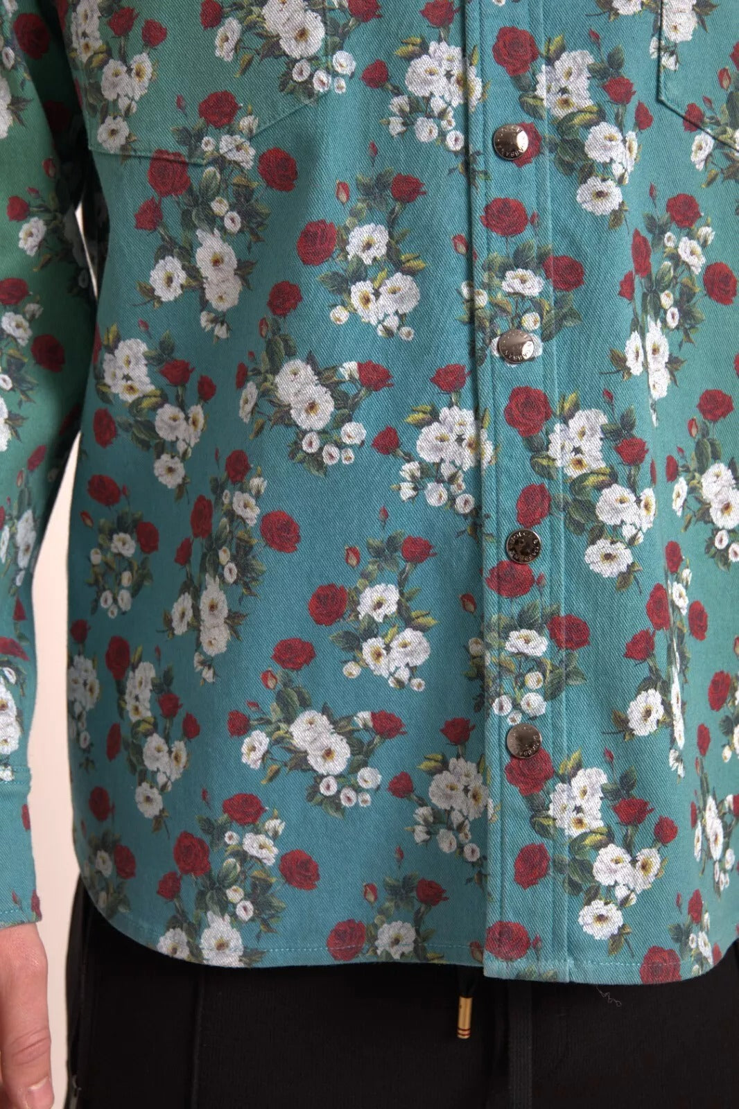 Dolce & Gabbana Blue Floral Cotton Button Down Denim Shirt