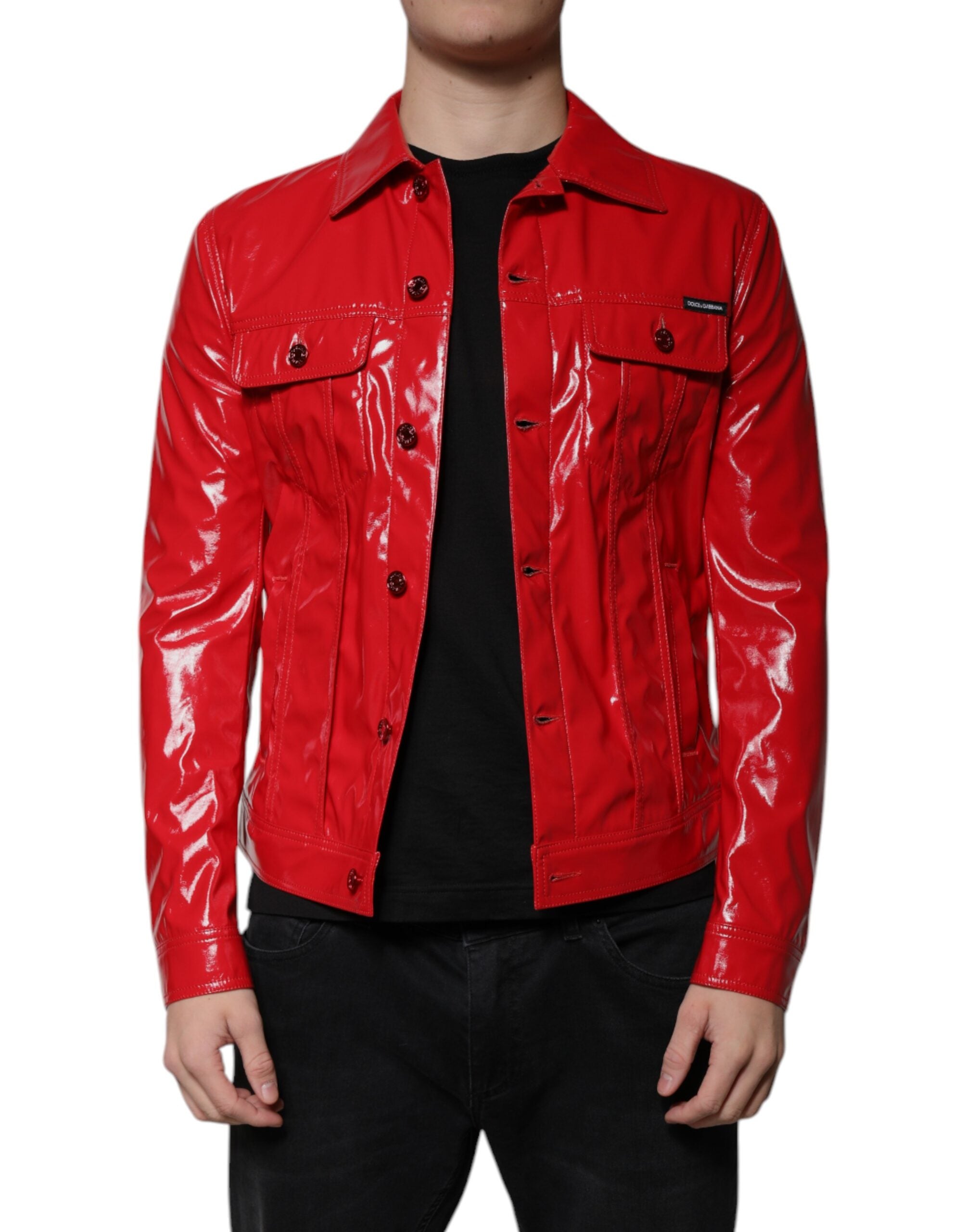 Dolce & Gabbana Red Polyester Button Down Collared Jacket - ACCEXO