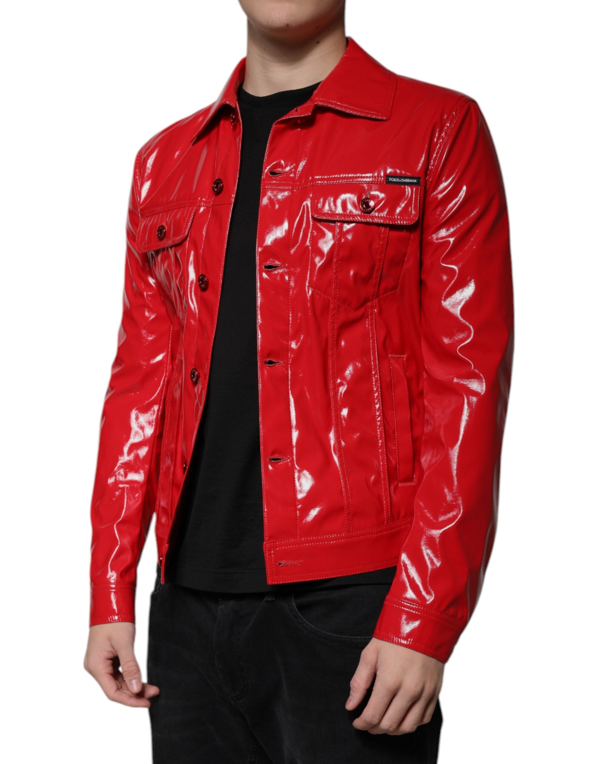 Dolce & Gabbana Red Polyester Button Down Collared Jacket - ACCEXO