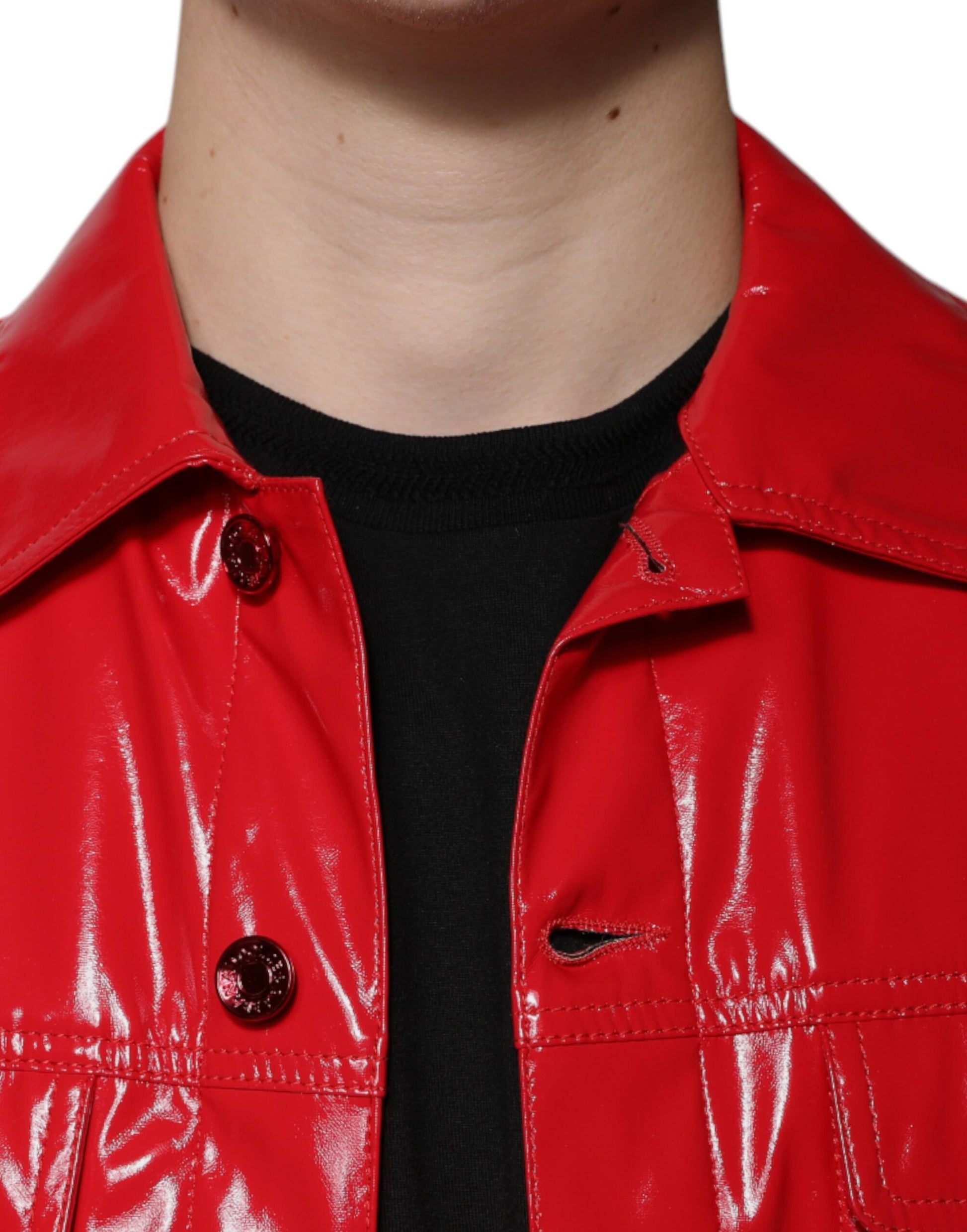 Dolce & Gabbana Red Polyester Button Down Collared Jacket - ACCEXO