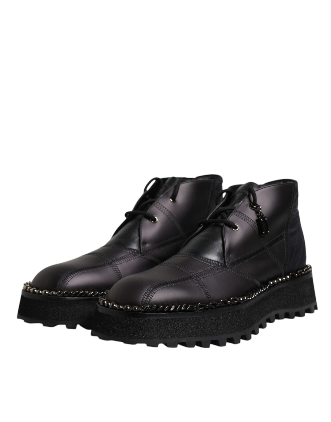 Dolce & Gabbana Black Leather Lace Up Ankle Boots Shoes