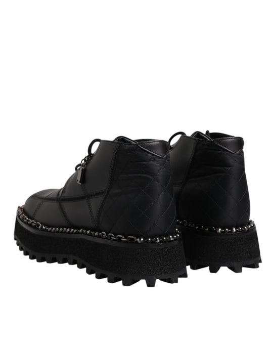 Dolce & Gabbana Black Leather Lace Up Ankle Boots Shoes