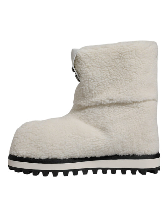 Dolce & Gabbana White Plush Logo Padded Mid Calf Boots Shoes