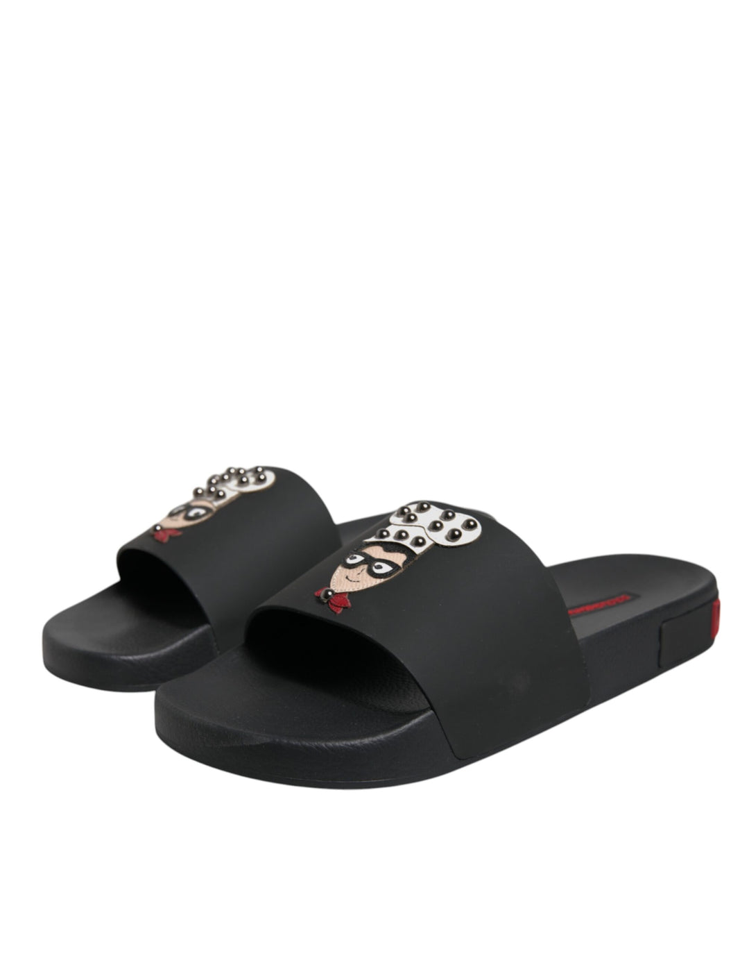 Dolce & Gabbana Black Leather Slides Sandals Beachwear Shoes