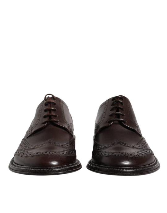 Dolce & Gabbana Brown Leather Derby Wingtip Lace Up Formal Dress Shoes