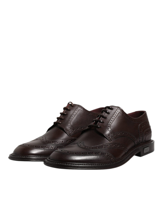 Dolce & Gabbana Brown Leather Derby Wingtip Lace Up Formal Dress Shoes