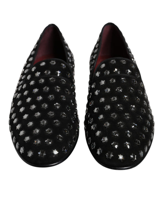 Dolce & Gabbana Black Crystal Embellished Loafers Dress Shoes