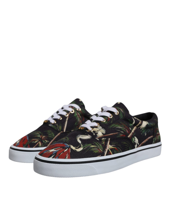 Dolce & Gabbana Black Tropical Print Low Top Sneakers Shoes