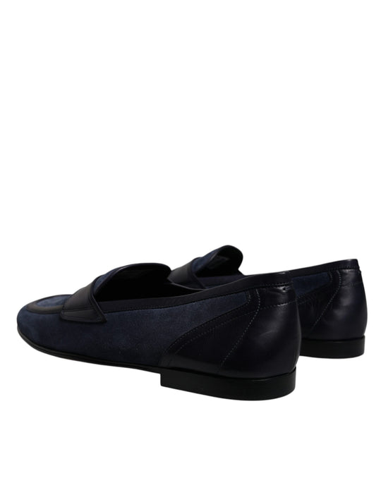 Dolce & Gabbana Blue Suede Leather Shoes Loafer Moccasin Shoes