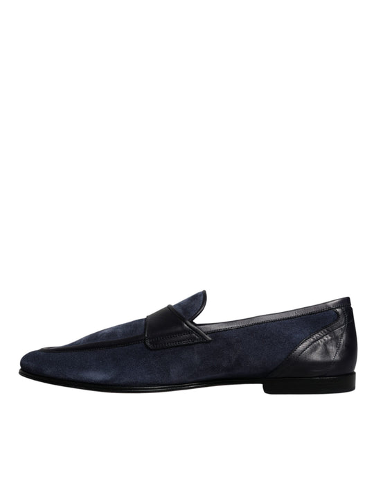 Dolce & Gabbana Blue Suede Leather Shoes Loafer Moccasin Shoes