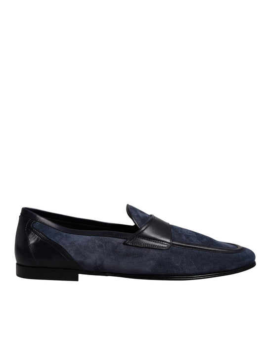 Dolce & Gabbana Blue Suede Leather Shoes Loafer Moccasin Shoes