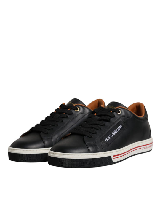 Dolce & Gabbana Black Leather Low Top Men Sneakers Shoes