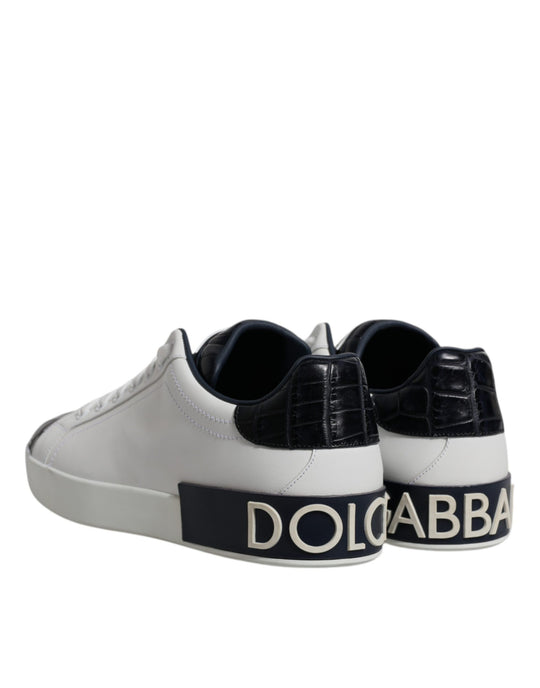 Dolce & Gabbana White Black Leather Portofino Sneakers Shoes