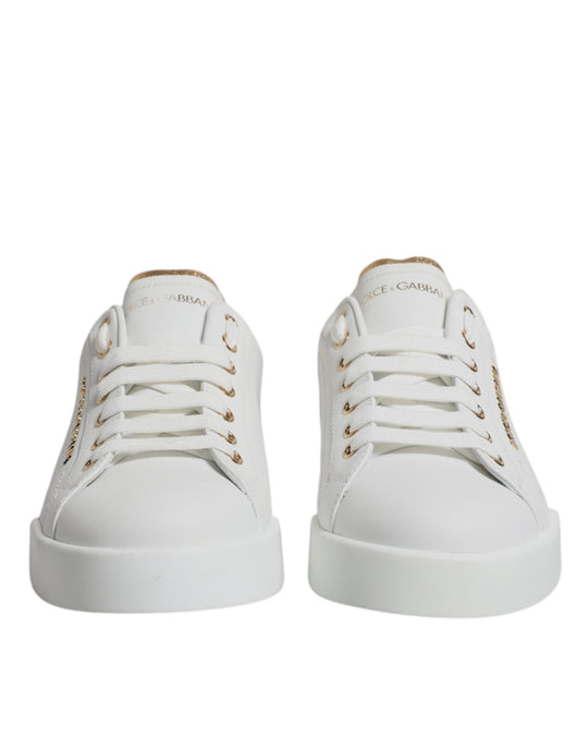 Dolce & Gabbana White Gold Leather Portofino Sneakers Shoes