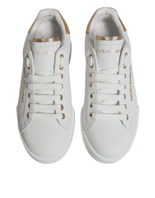 Dolce & Gabbana White Gold Leather Portofino Sneakers Shoes