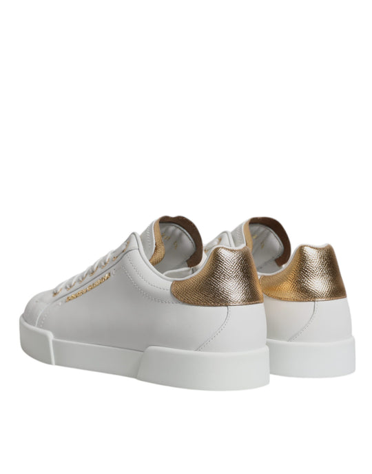 Dolce & Gabbana White Gold Leather Portofino Sneakers Shoes