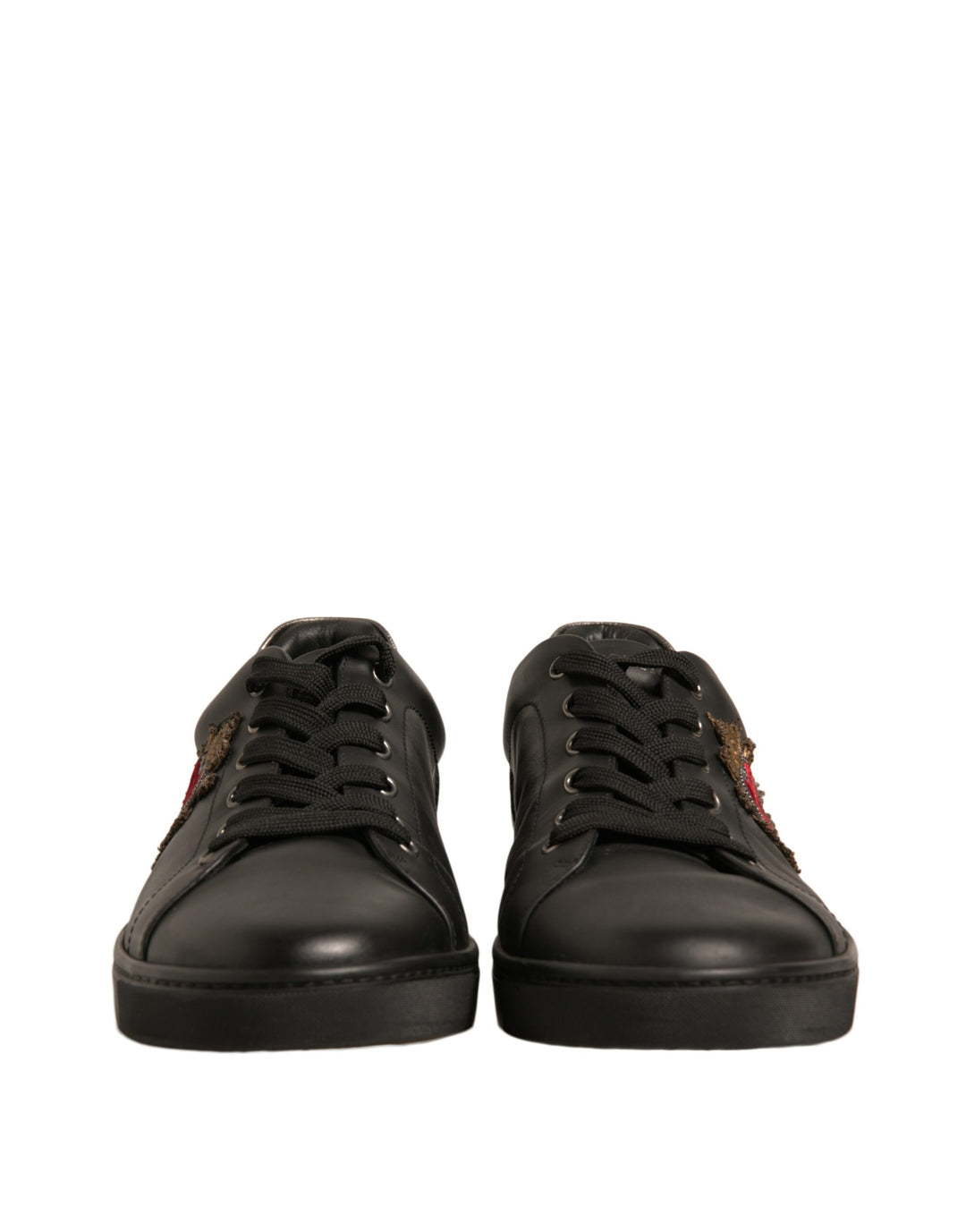 Dolce & Gabbana Black Leather Heart Embellished Sneakers Shoes