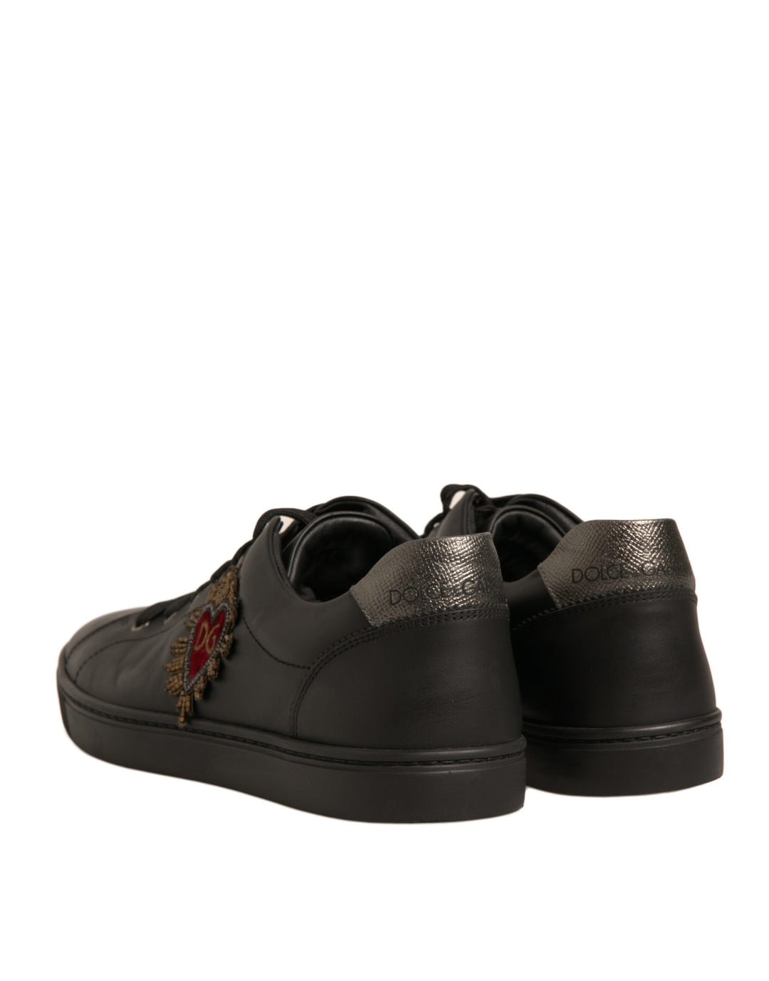 Dolce & Gabbana Black Leather Heart Embellished Sneakers Shoes