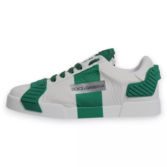 Dolce & Gabbana White Green Leather Logo Low Top Sneakers Shoes