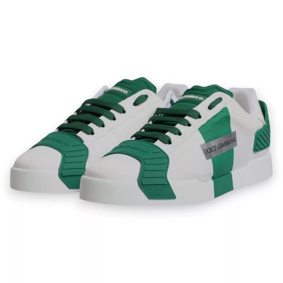 Dolce & Gabbana White Green Leather Logo Low Top Sneakers Shoes