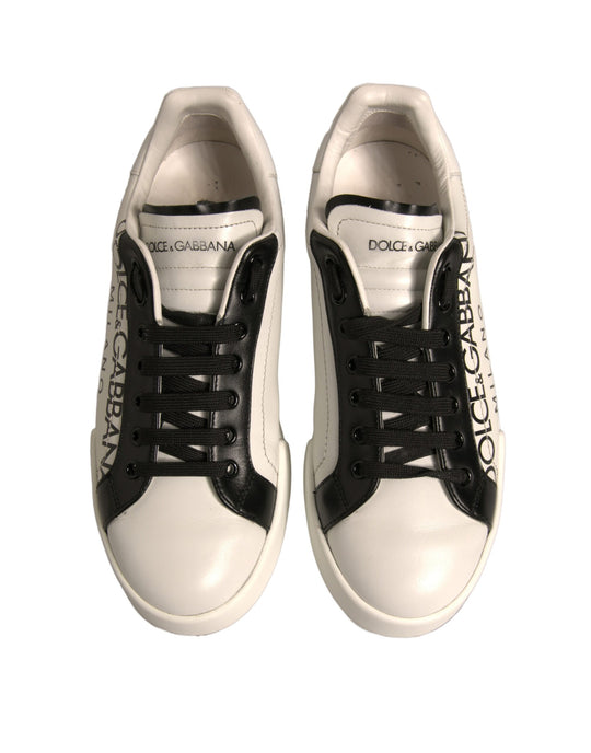 Dolce & Gabbana White Black Leather Crown Milano Sneakers Shoes