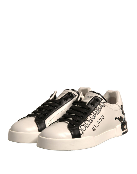 Dolce & Gabbana White Black Leather Crown Milano Sneakers Shoes