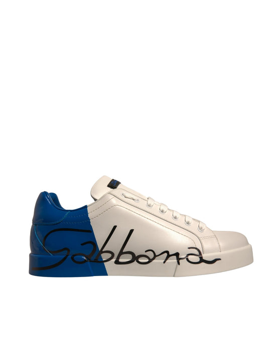 Dolce & Gabbana White Blue Logo Portofino Sneakers Shoes