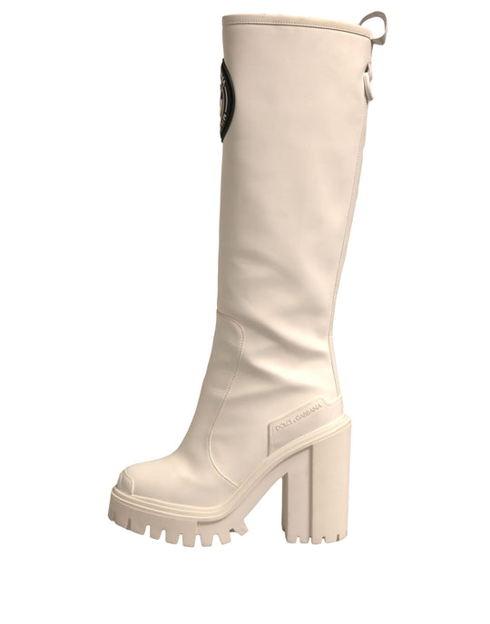 Dolce & Gabbana White DG Logo Hi Trekking Plateau Biker Boots Shoes