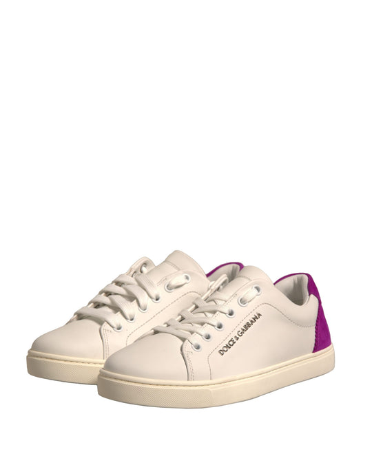 Dolce & Gabbana White Suede Leather Low Top Sneakers Shoes