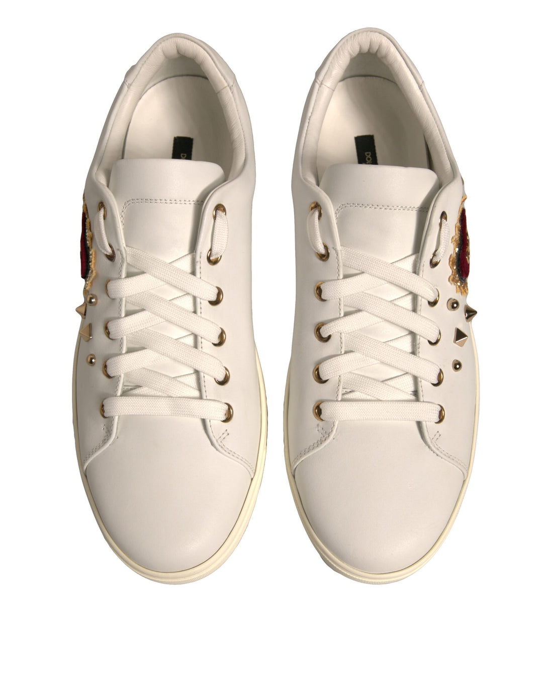 Dolce & Gabbana White Leather Gold Red Heart Sneakers Shoes