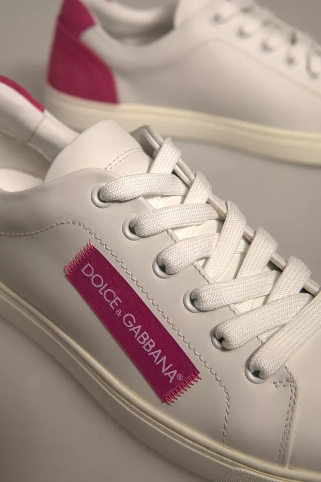 Dolce & Gabbana White Suede Leather Low Top Sneakers Shoes - ACCEXO