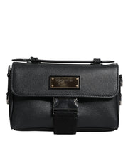 Dolce & Gabbana Black Logo Plaque Leather Buckled Shoulder Crossbody Bag