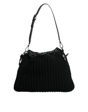 Dolce & Gabbana Black Cashmere Knitted Leather Shoulder Bag - ACCEXO