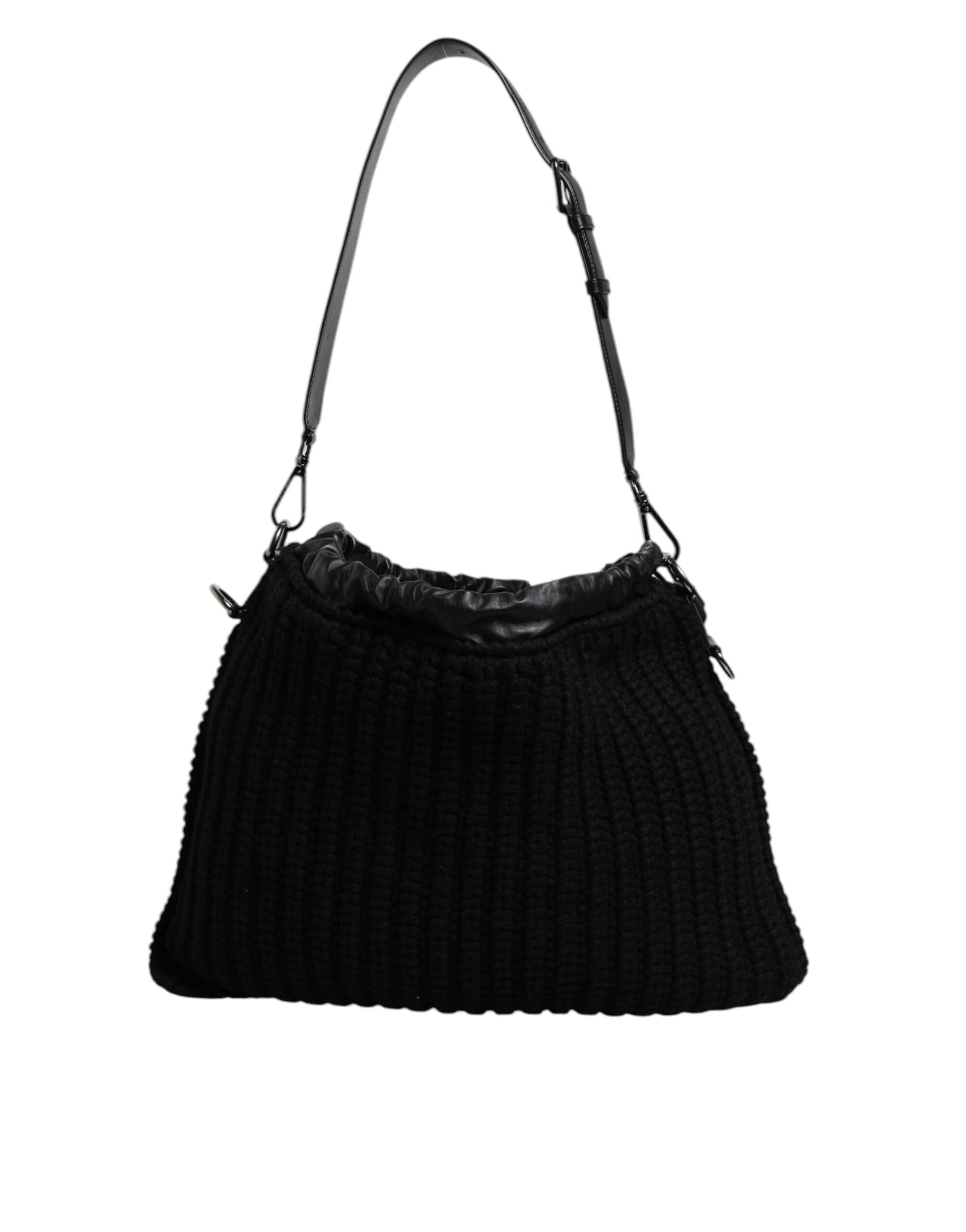 Dolce & Gabbana Black Cashmere Knitted Leather Shoulder Bag - ACCEXO